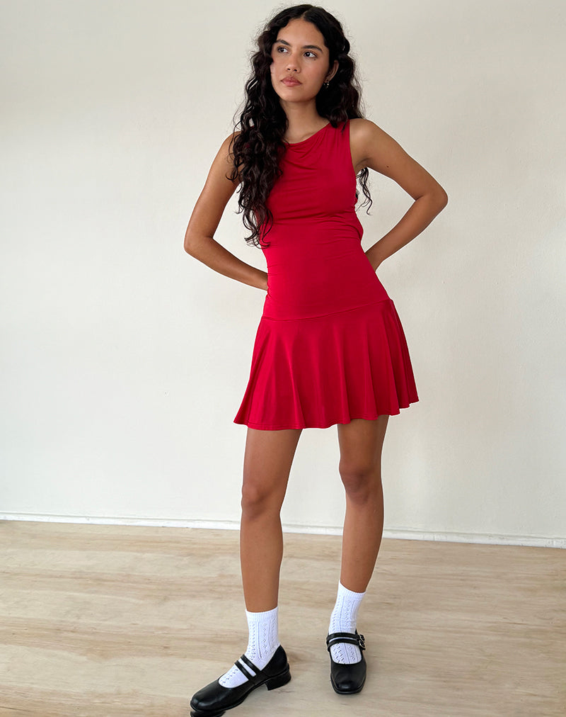 Abreille Open Back Mini Dress in Slinky Red