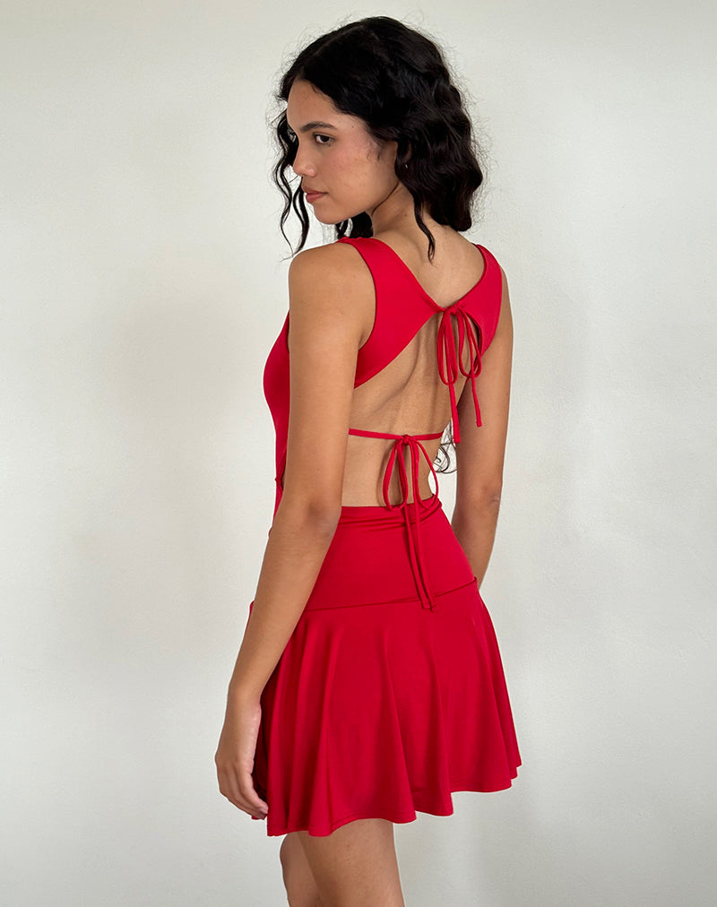 Abreille Open Back Mini Dress in Slinky Red