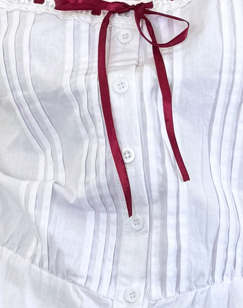 Arhan Top in White Poplin with Red Trim