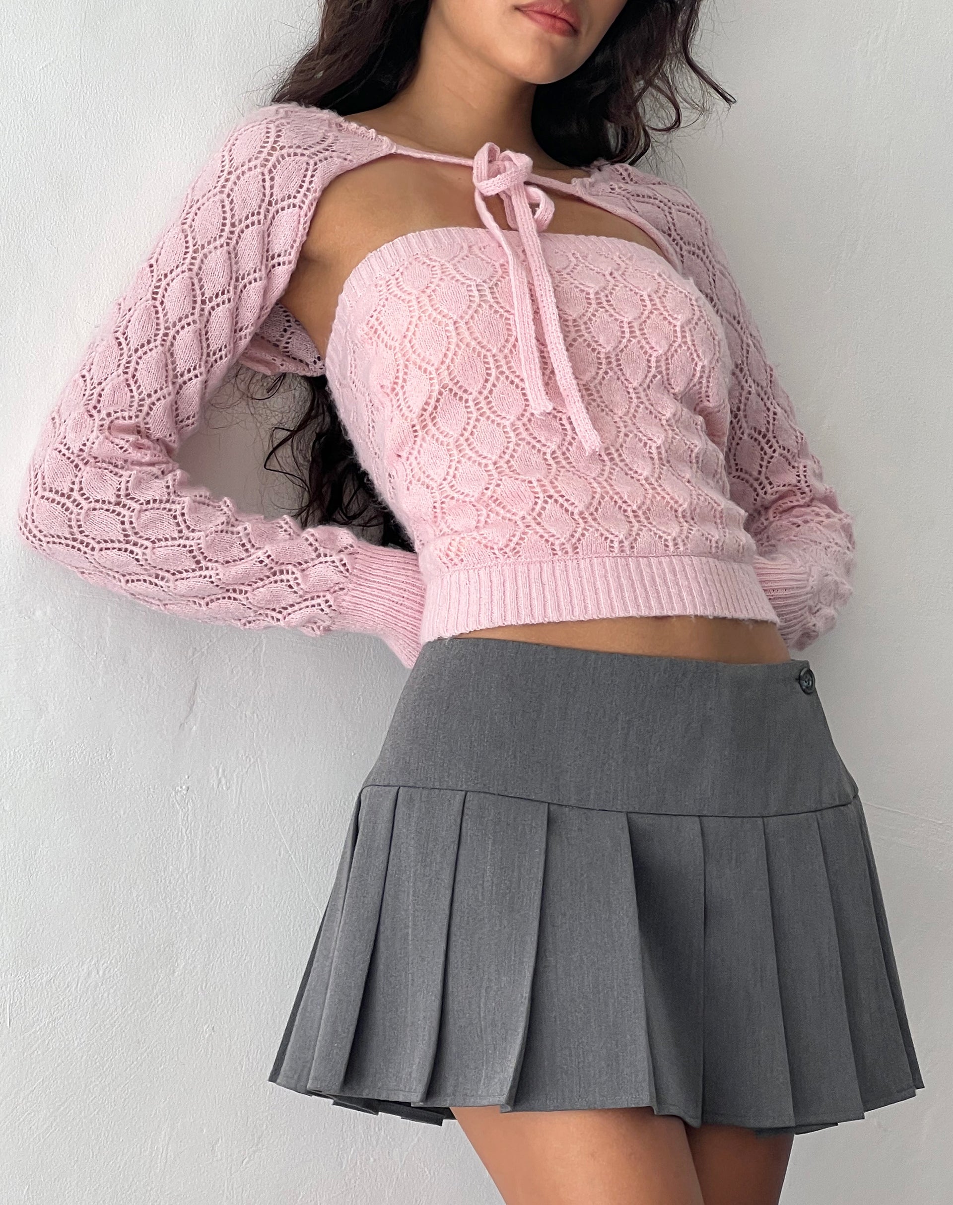 Arinah Knitted Shrug Top in Ballet Pink