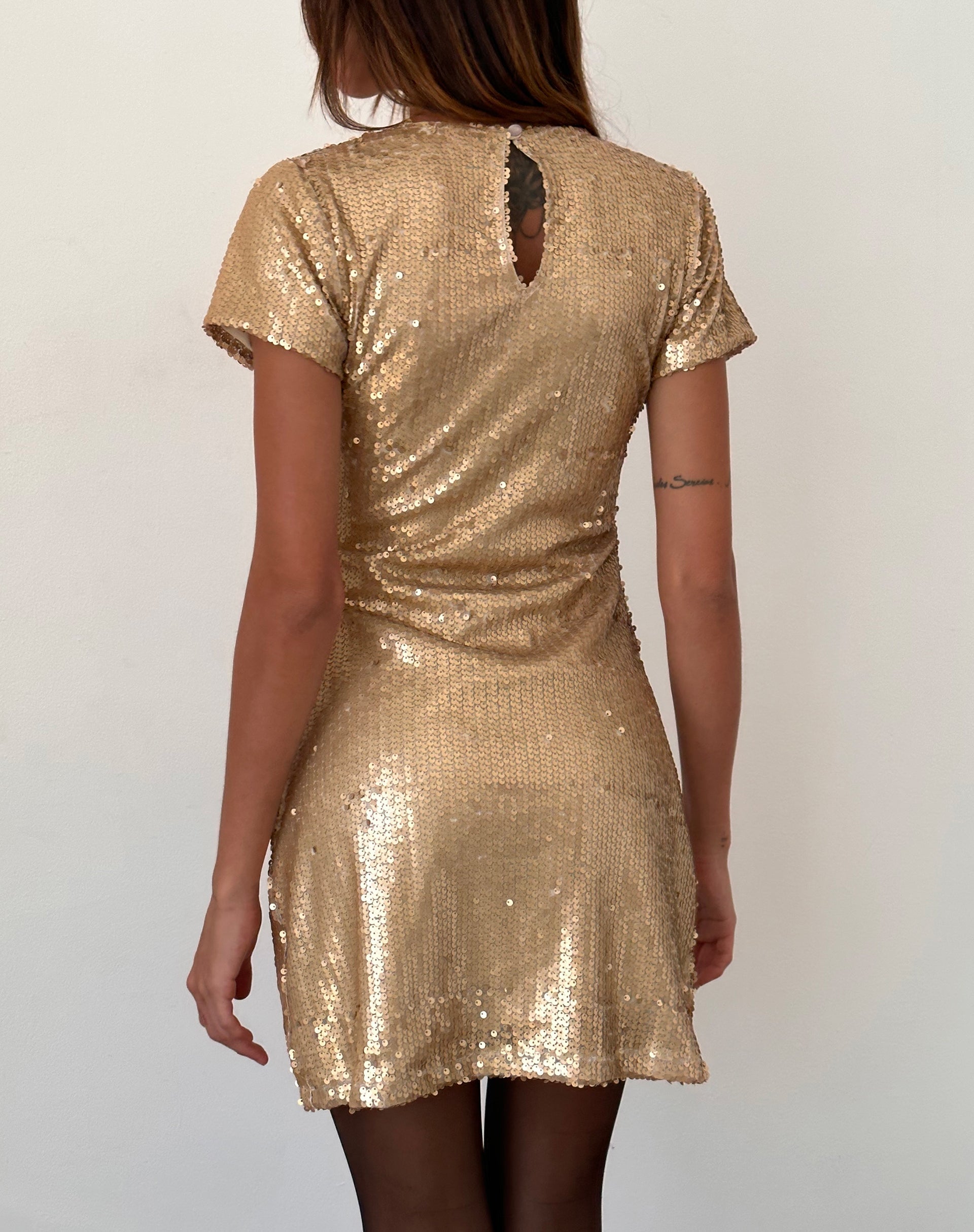Blythe Mini Dress in Gold Sequin