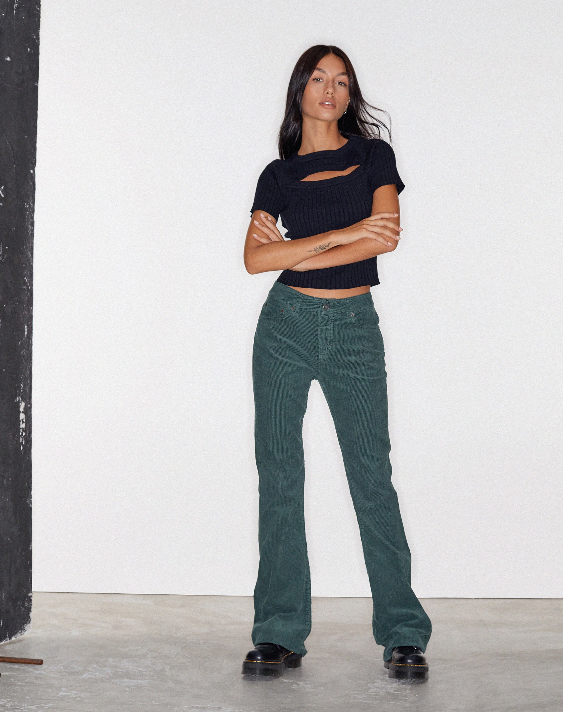 Bootleg Jeans in Cord Forest Green