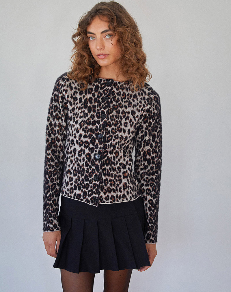 Darlene Knit Cardigan in Soft Knit Leopard Brown