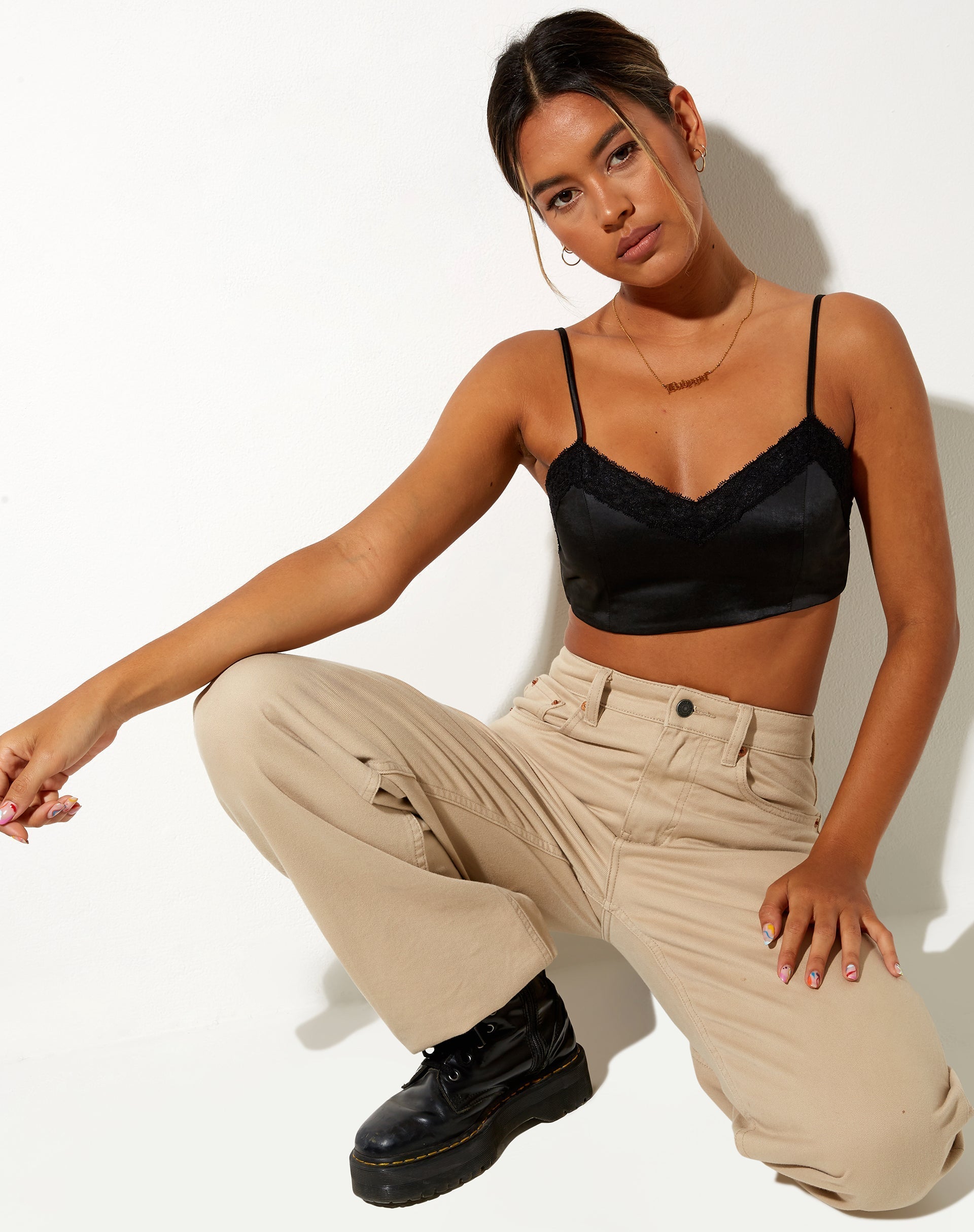 Dinie Crop Top in Satin Black