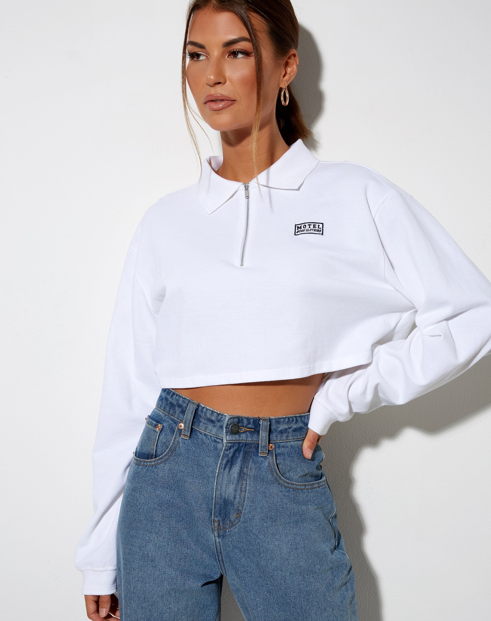 Gandi Crop Top in White with Motel Work Clothing Label