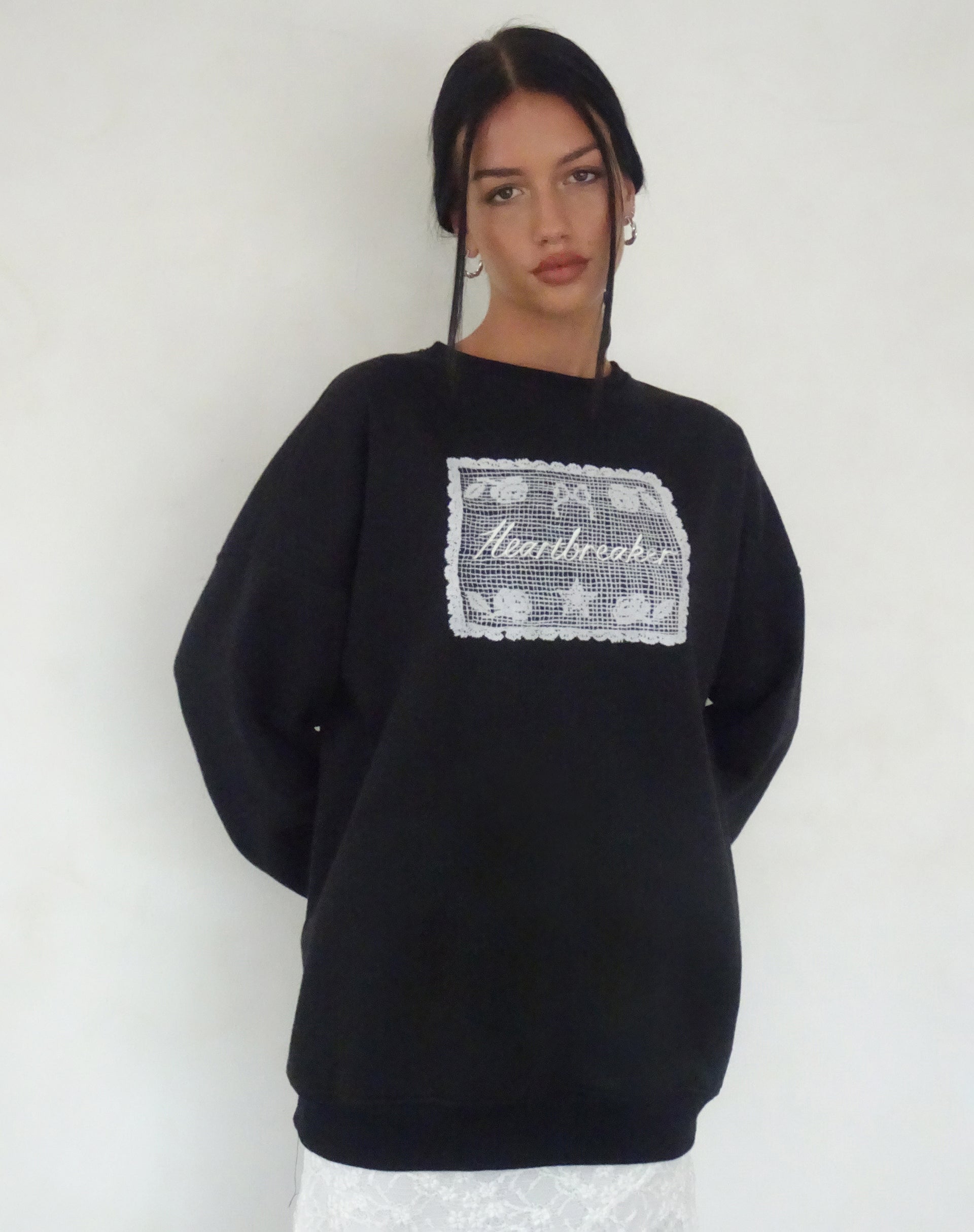 Glo Oversized Sweatshirt in Black with Heartbreaker Graphic