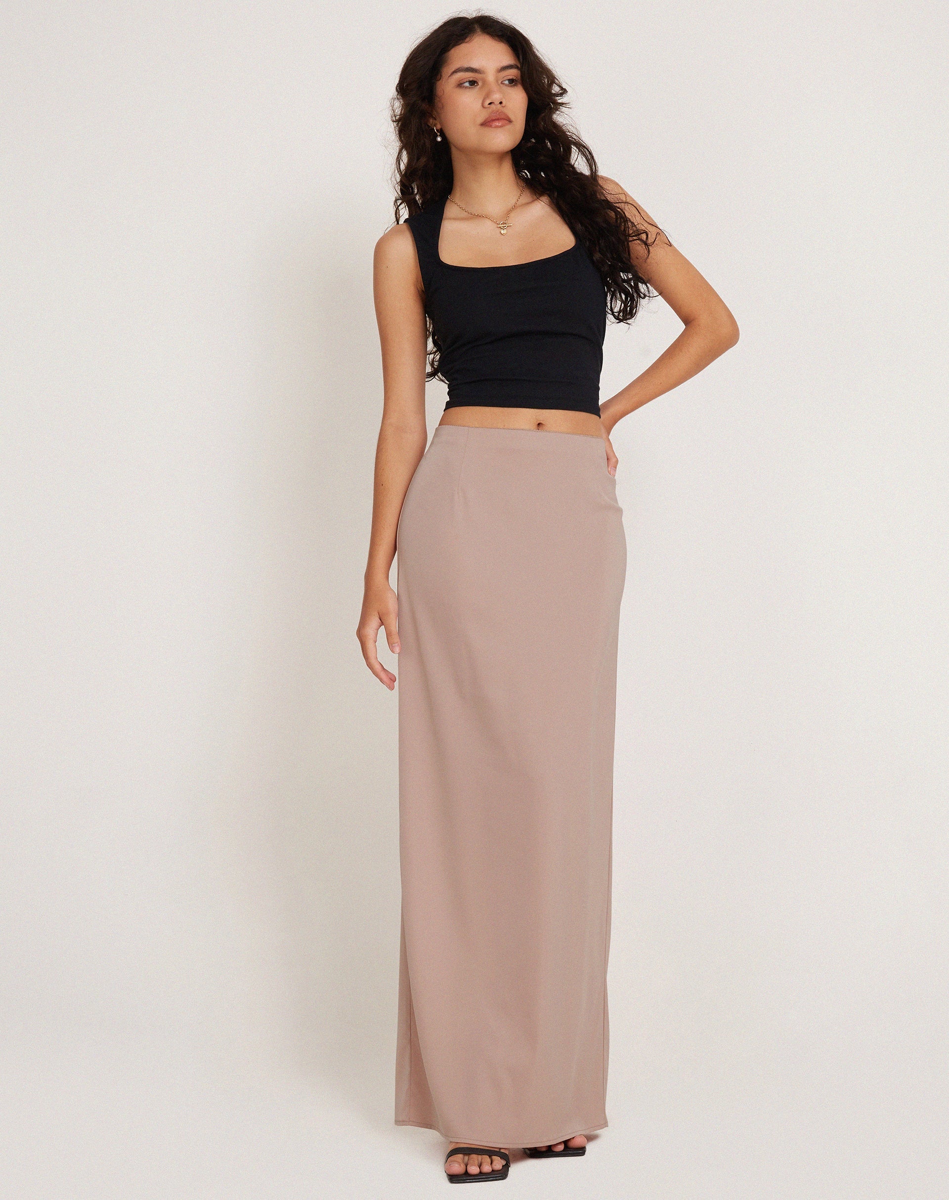 Layla Maxi Skirt in Satin Dusky Pink