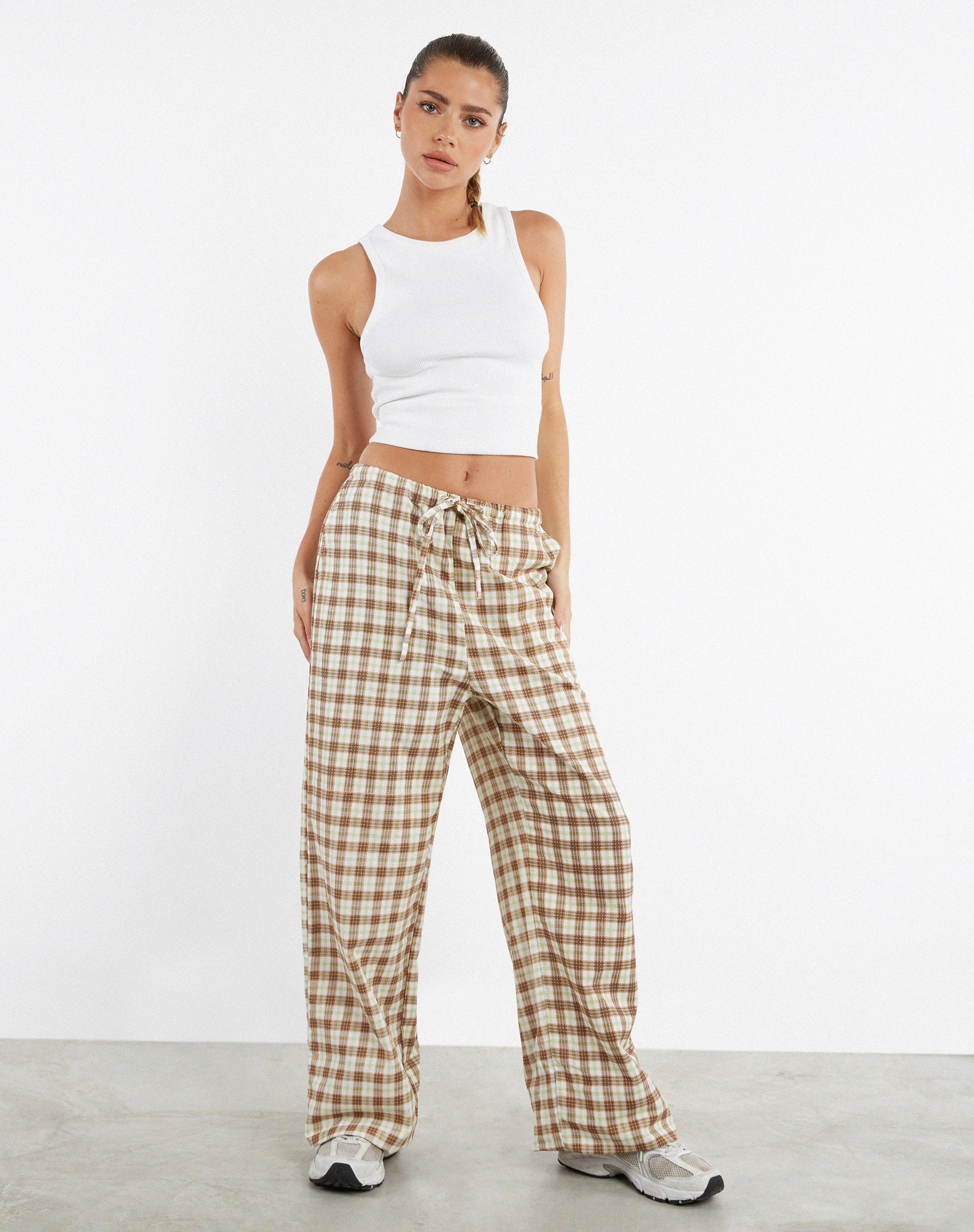 Lirura Wide Leg Trouser in Yellow and Brown Check