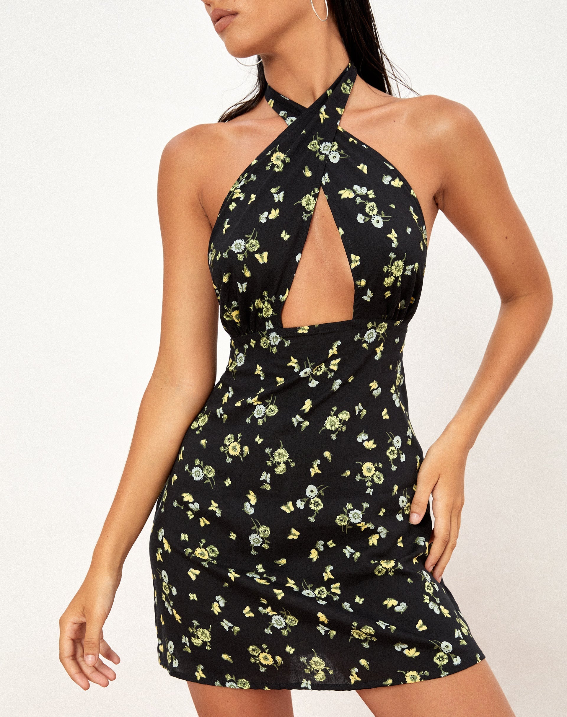 Moura Cutout Dress in Lemon and Lime Black