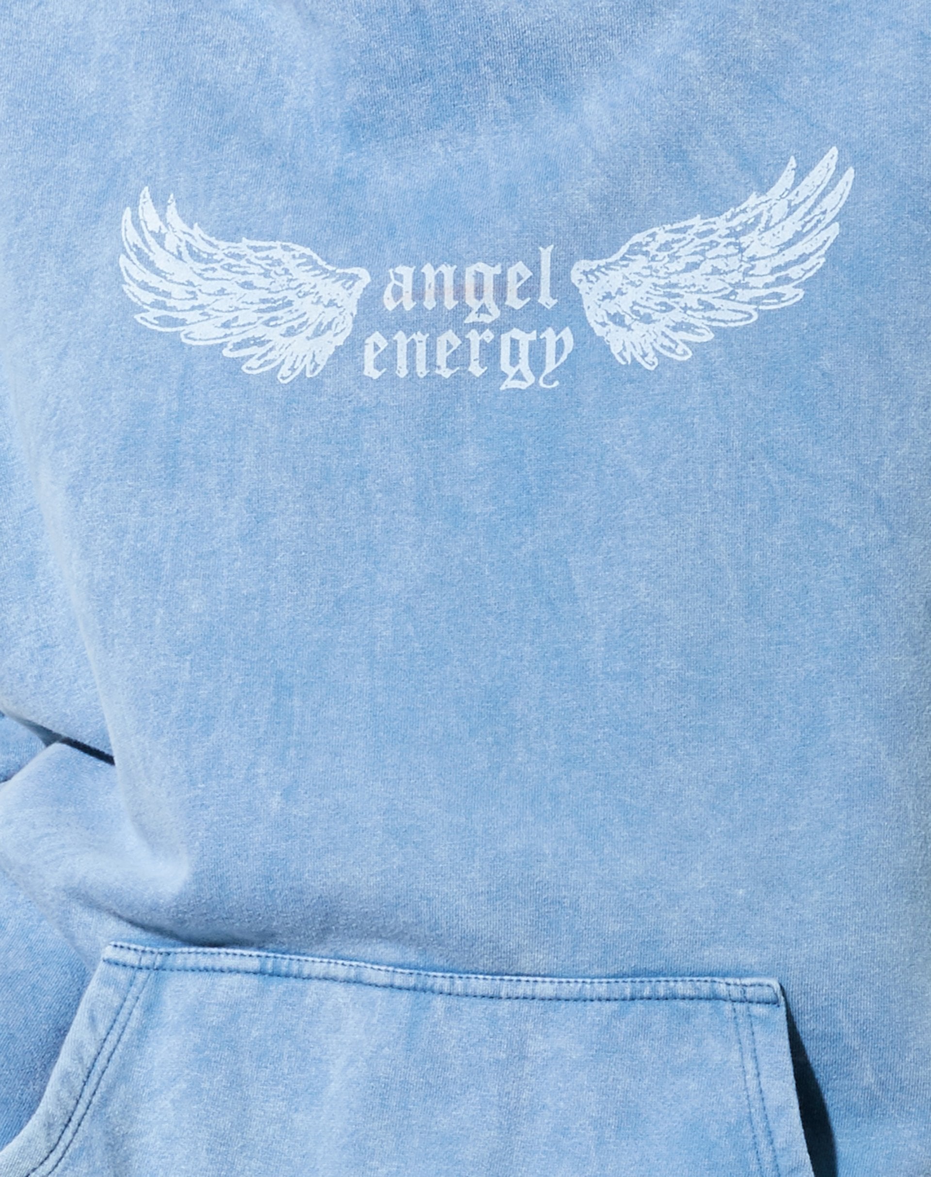 Oversize Hoodie in Washed Blue 'Angel Energy' Wings