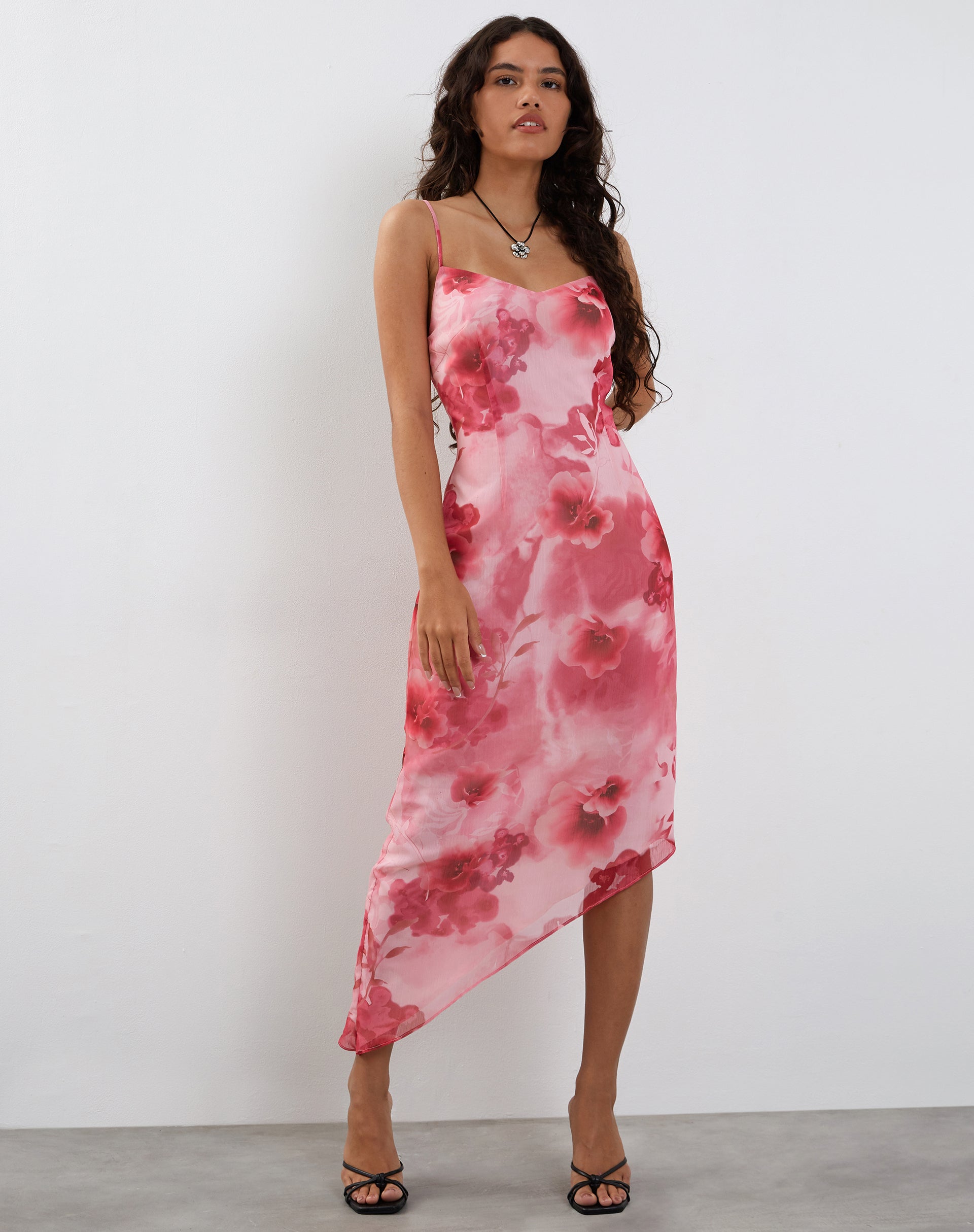 Preston Midi Dress in Watercolour Floral Pink