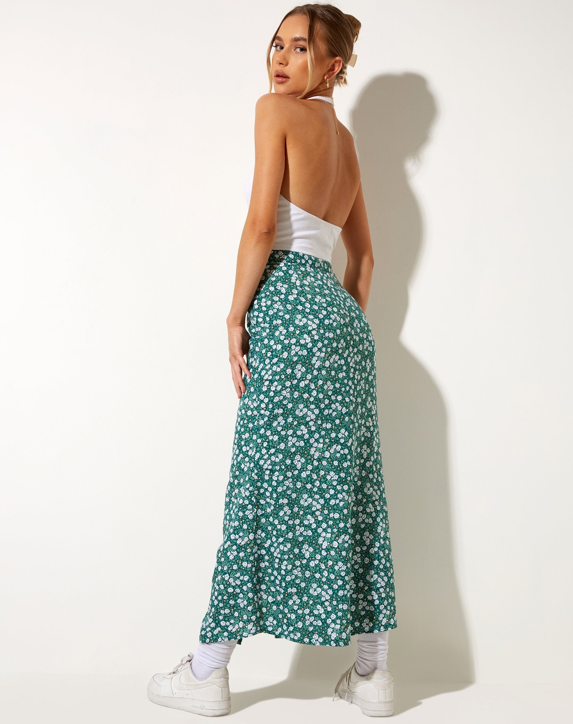 Rima Midi Skirt in Floral Field Green