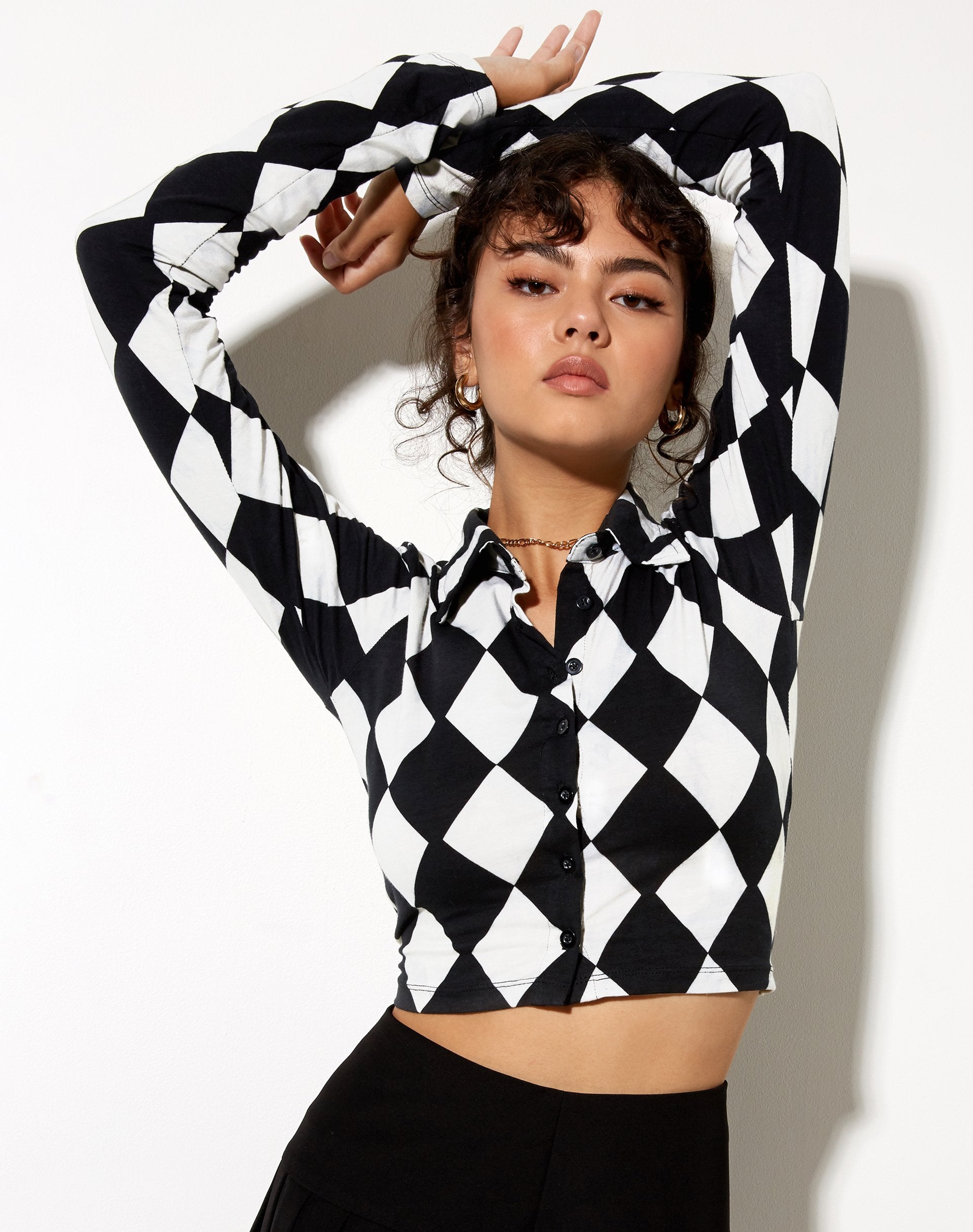 Ryals Crop Top in Harlequin Black and White