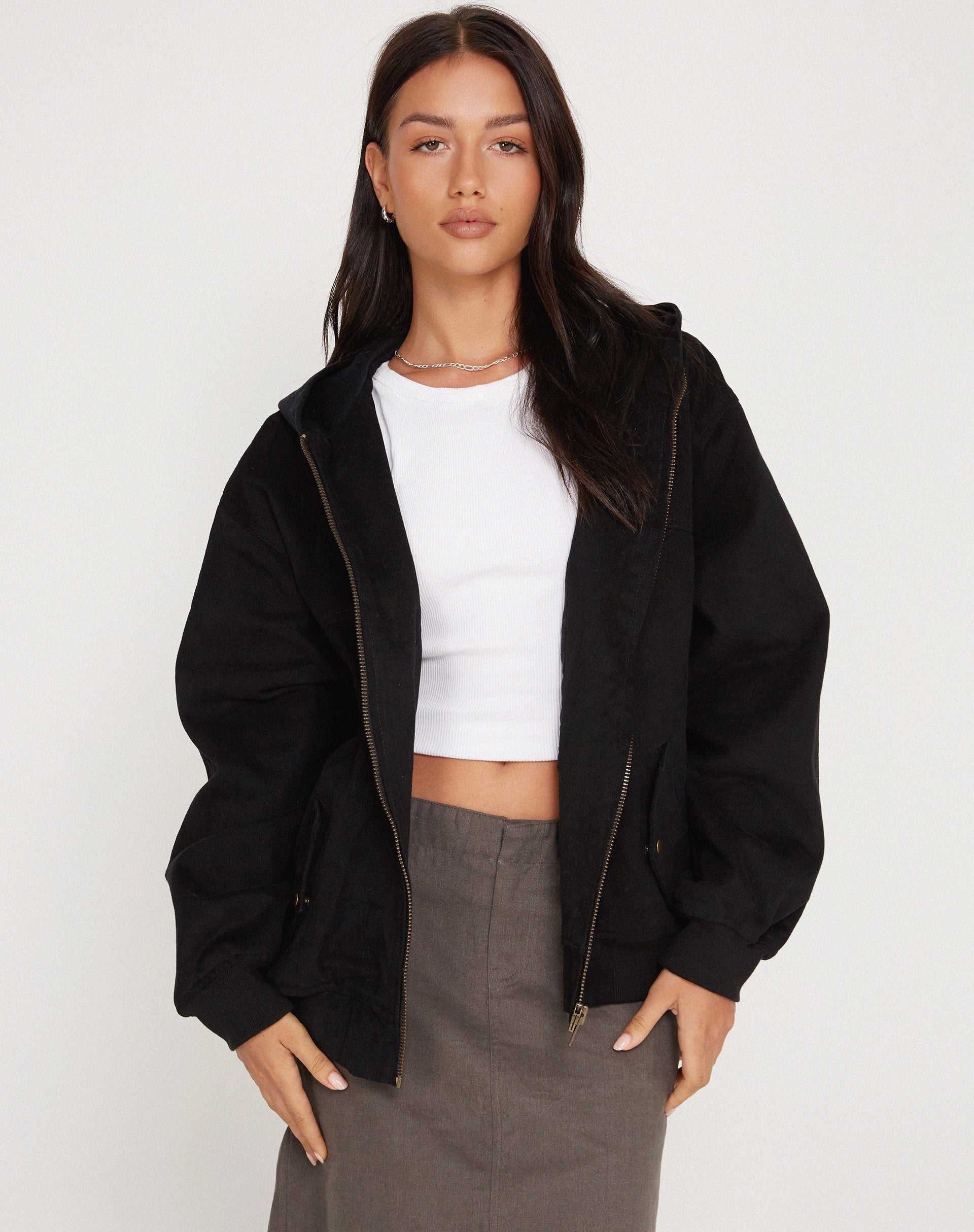 Yun Hooded Utility Bomber Jacket in Black